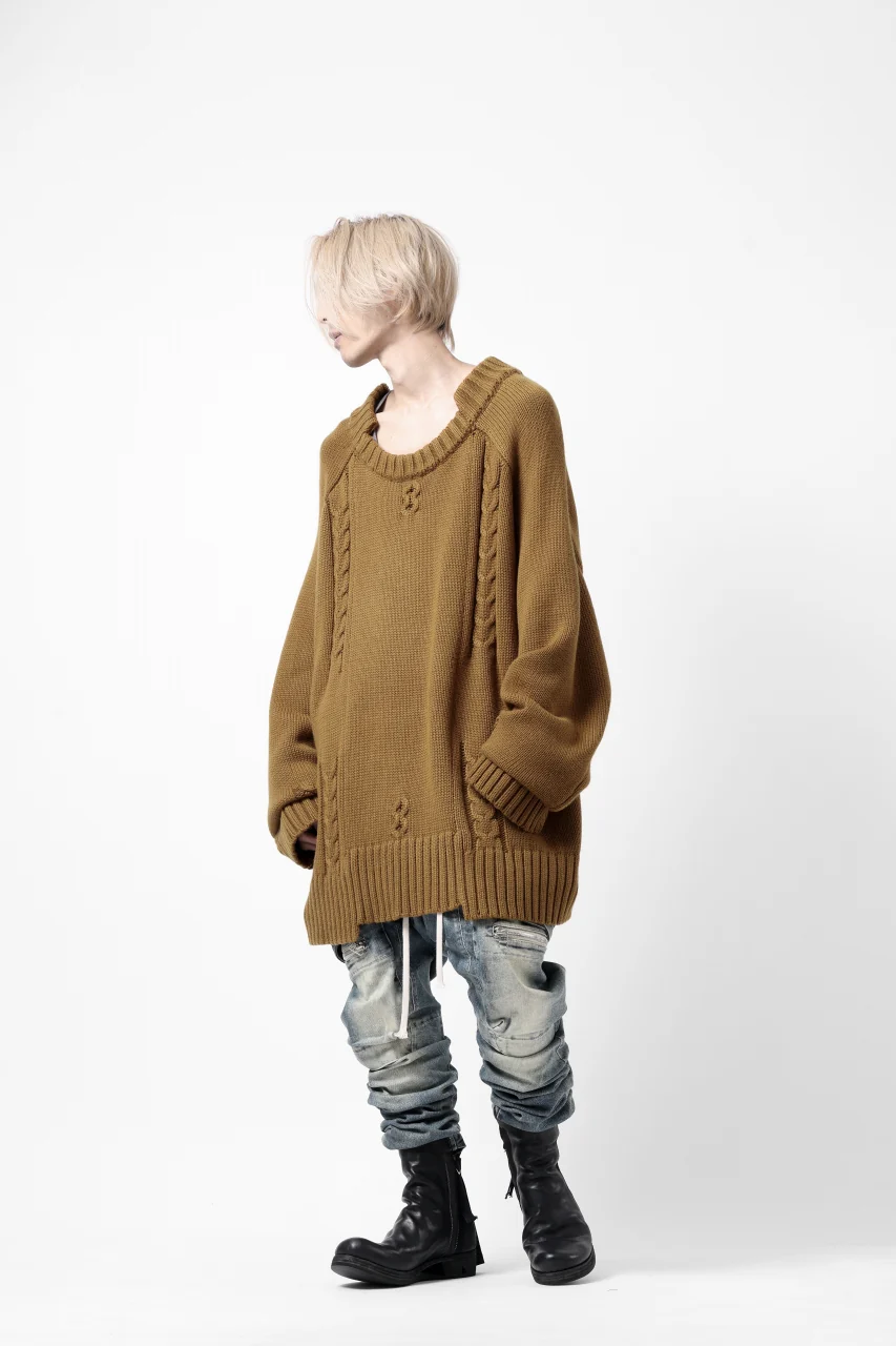 A.F ARTEFACT LOWGAUGE CABLE KNIT PULLOVER IRREGULAR-HEM (MUSTARD) - Image 25