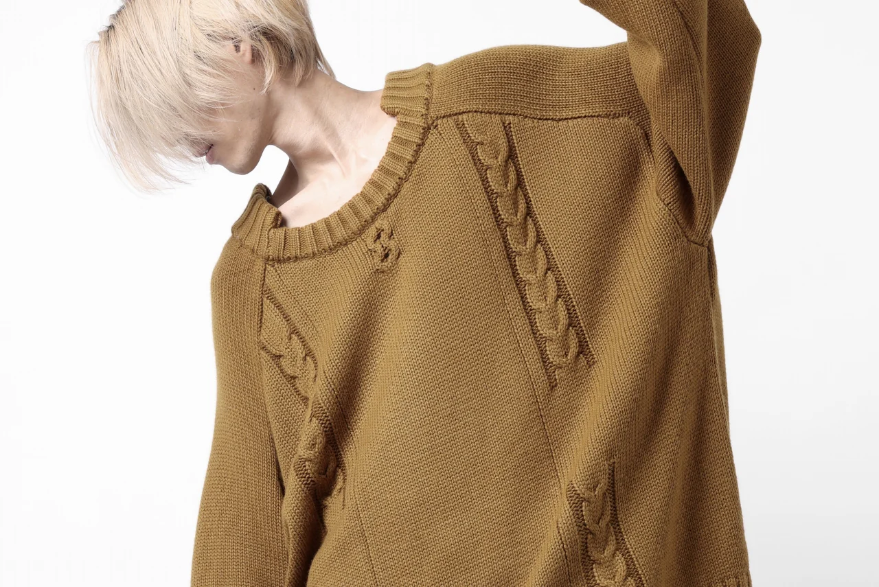 A.F ARTEFACT LOWGAUGE CABLE KNIT PULLOVER IRREGULAR-HEM (MUSTARD) - Image 30