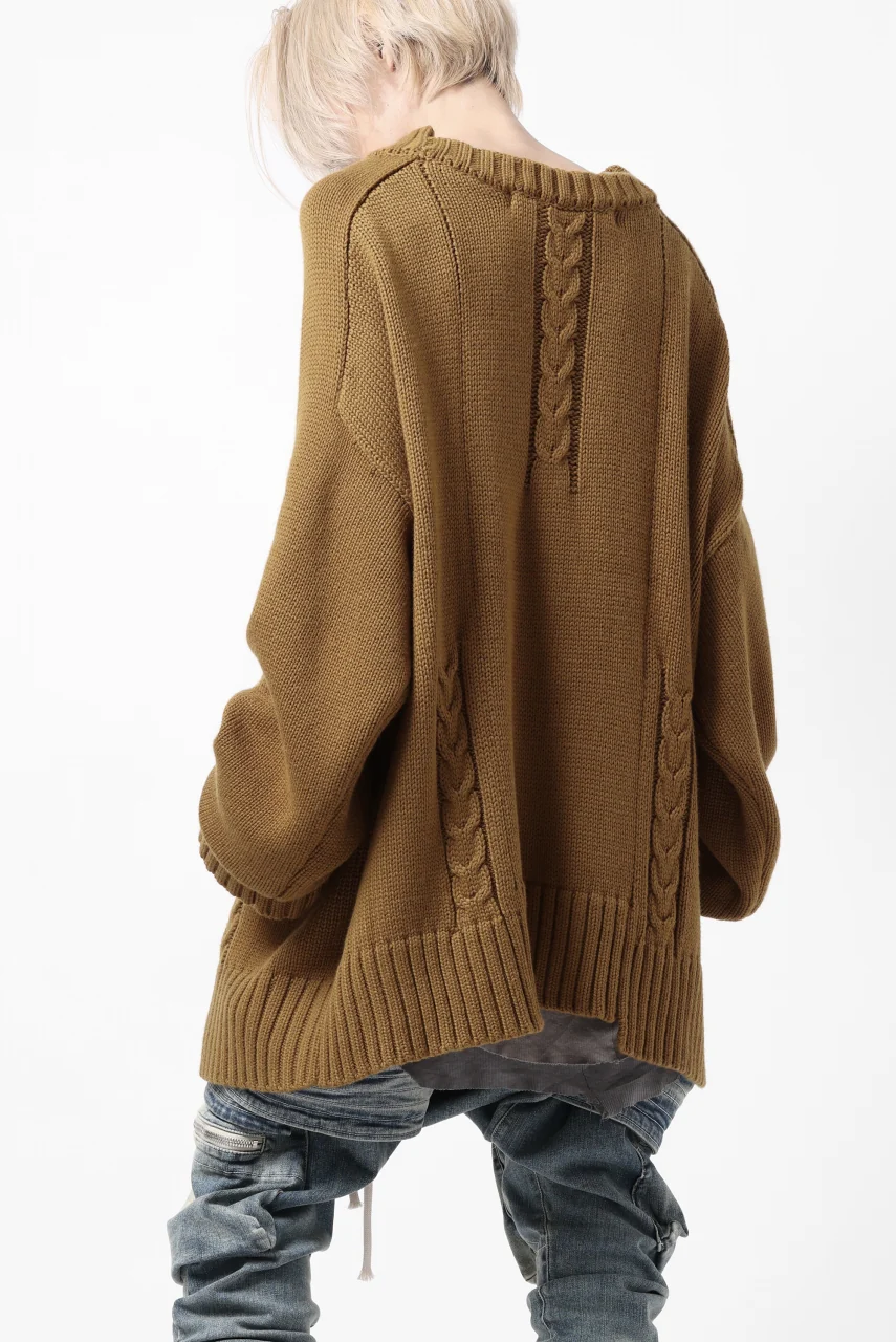 A.F ARTEFACT LOWGAUGE CABLE KNIT PULLOVER IRREGULAR-HEM (MUSTARD) - Image 6