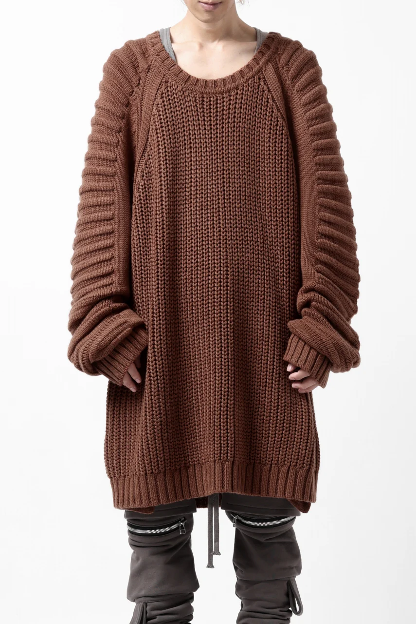 A.F ARTEFACT LOWGAUGE CABLE KNIT PULLOVER LADDER-SLEEVE (BROWN) - Image 3