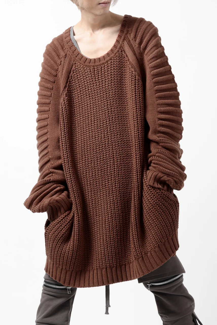 A.F ARTEFACT LOWGAUGE CABLE KNIT PULLOVER LADDER-SLEEVE (BROWN) - Image 4
