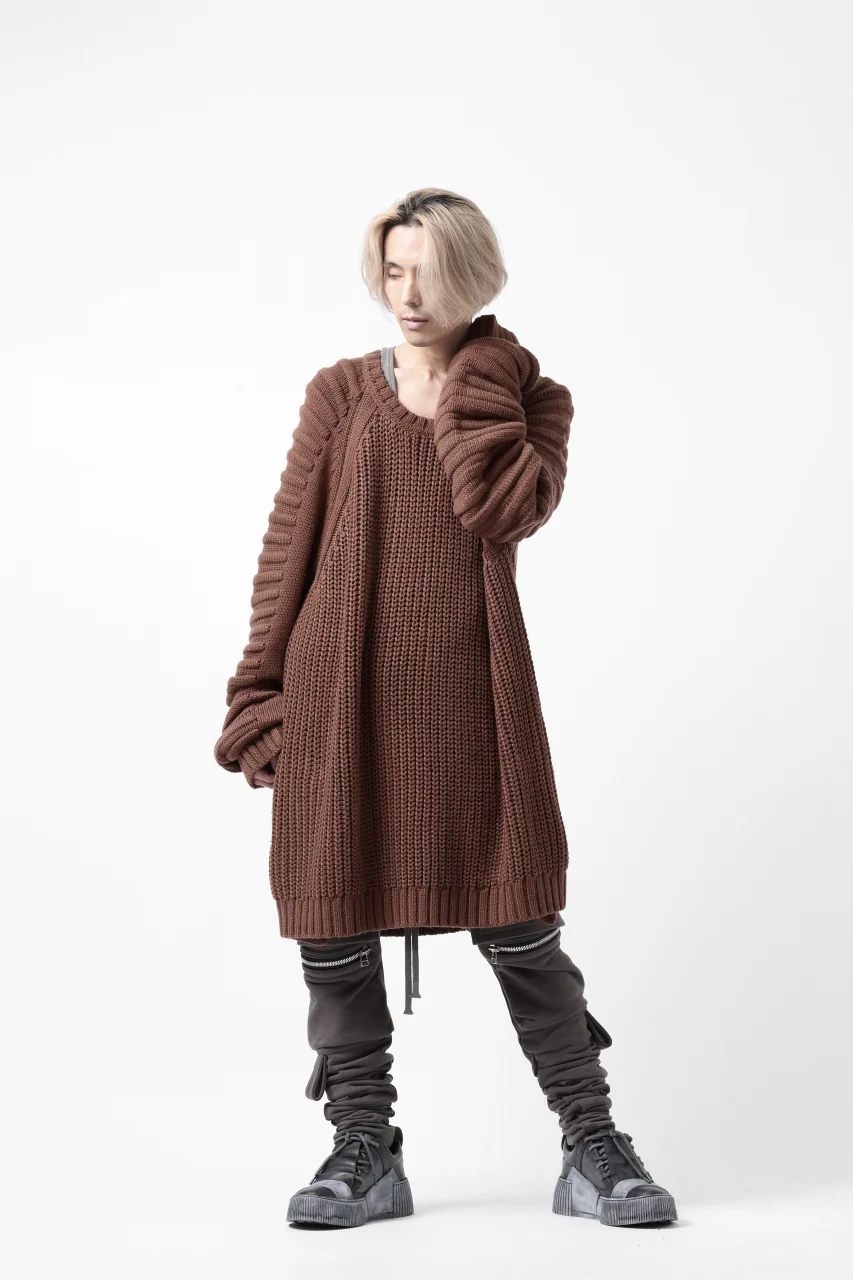 A.F ARTEFACT LOWGAUGE CABLE KNIT PULLOVER LADDER-SLEEVE (BROWN) - Image 6