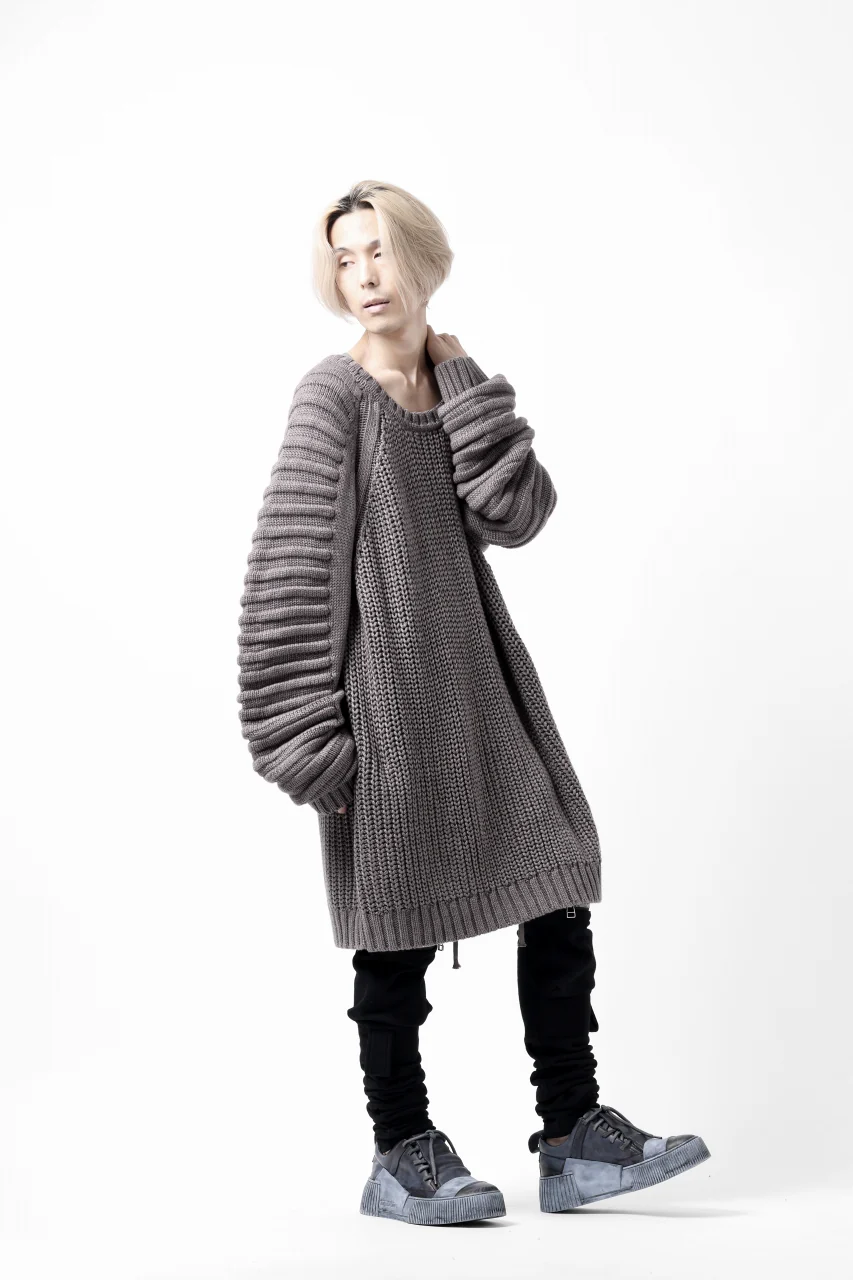 A.F ARTEFACT LOWGAUGE CABLE KNIT PULLOVER LADDER-SLEEVE (GREY) - Image 26