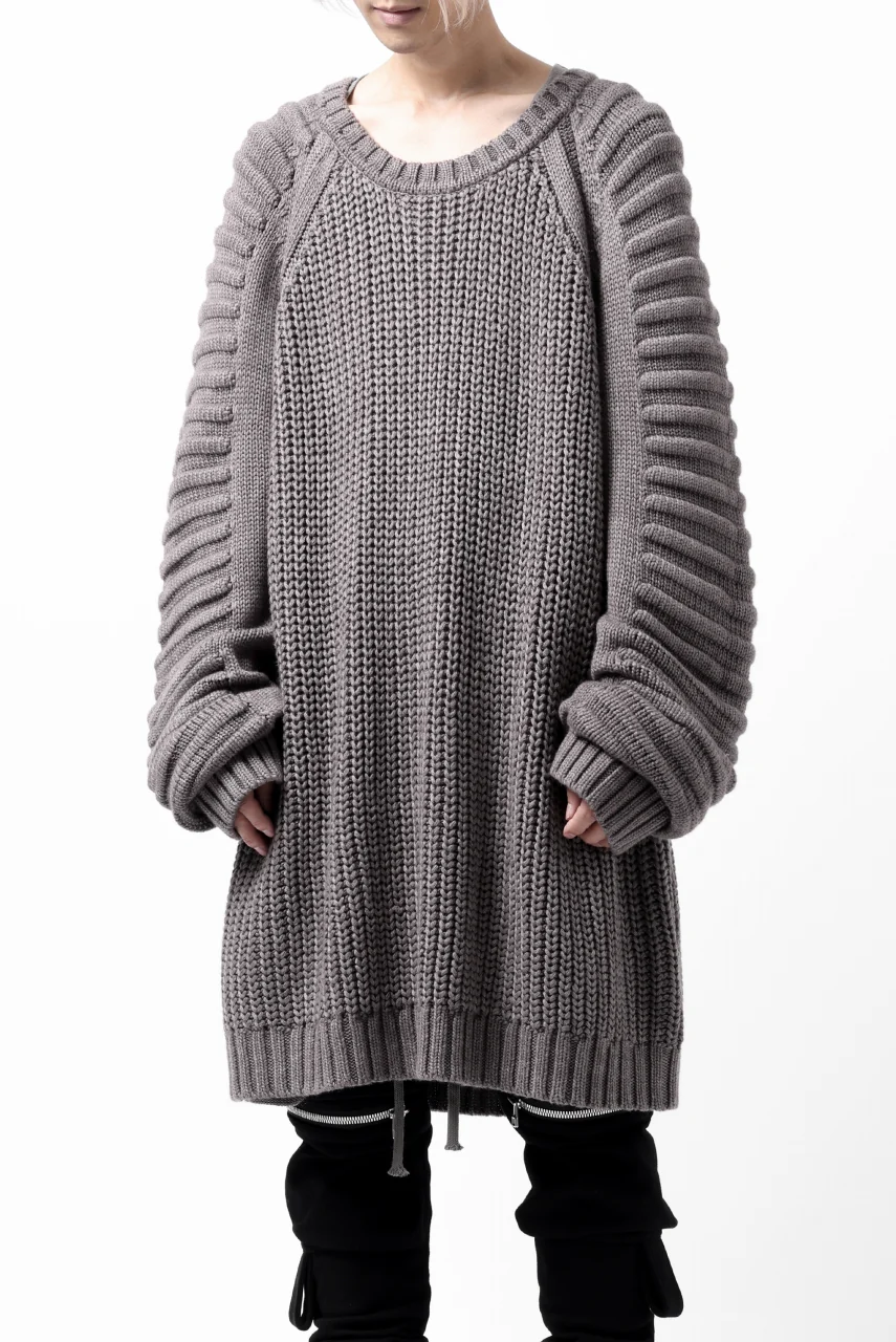 A.F ARTEFACT LOWGAUGE CABLE KNIT PULLOVER LADDER-SLEEVE (GREY) - Image 4