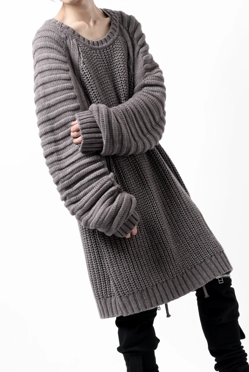 A.F ARTEFACT LOWGAUGE CABLE KNIT PULLOVER LADDER-SLEEVE (GREY) - Image 5