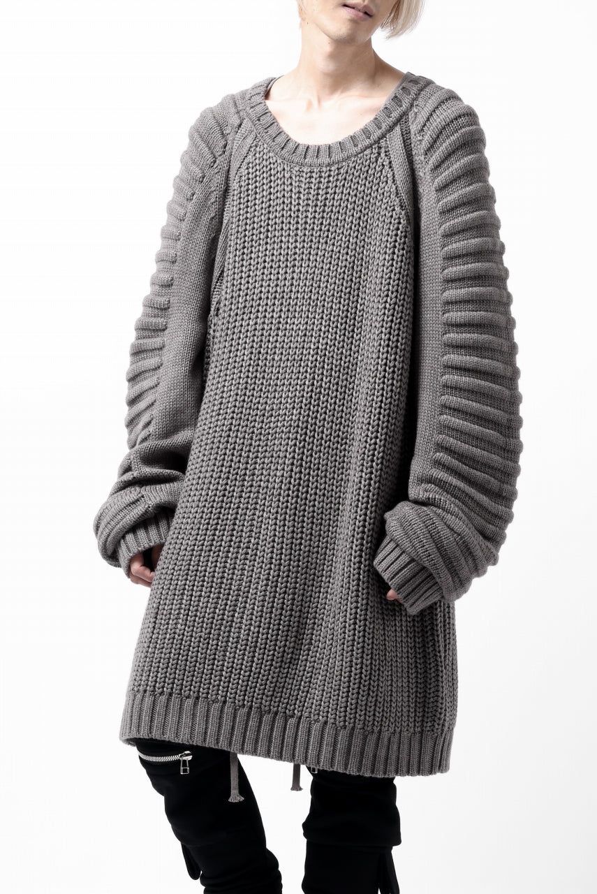 A.F ARTEFACT LOWGAUGE CABLE KNIT PULLOVER LADDER-SLEEVE (GREY) - Image 6