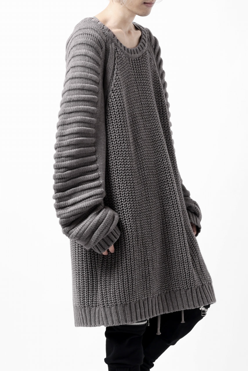 A.F ARTEFACT LOWGAUGE CABLE KNIT PULLOVER LADDER-SLEEVE (GREY) - Image 7