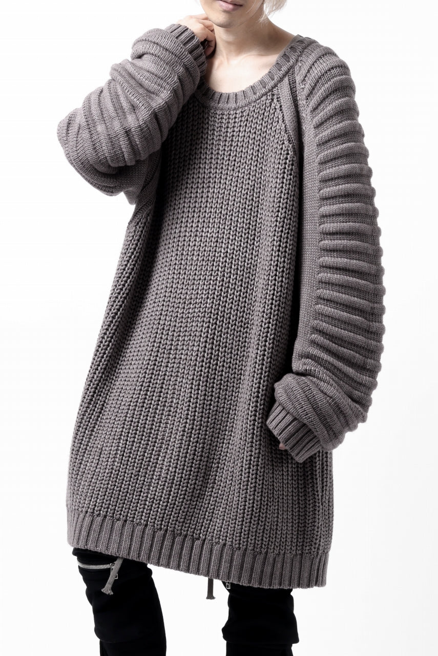 A.F ARTEFACT LOWGAUGE CABLE KNIT PULLOVER LADDER-SLEEVE (GREY) - Image 8