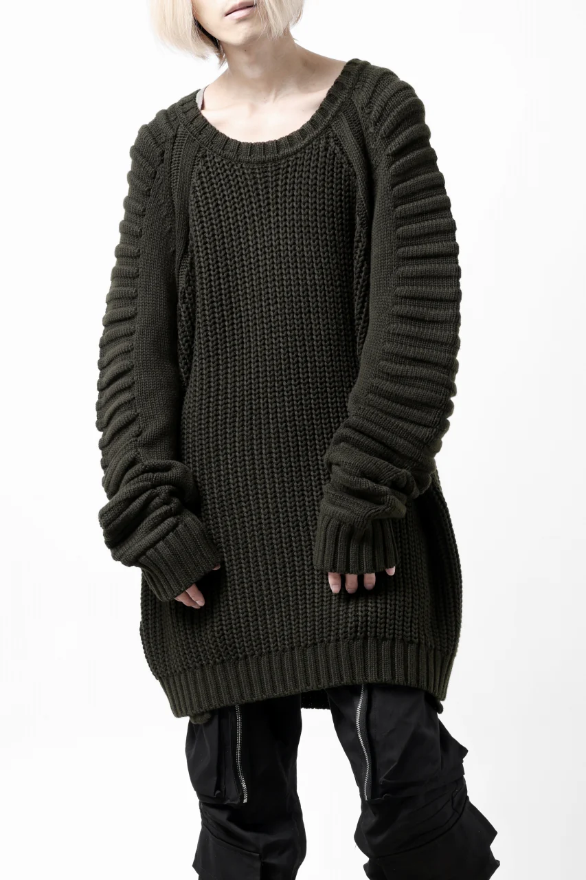 A.F ARTEFACT LOWGAUGE CABLE KNIT PULLOVER LADDER-SLEEVE (KHAKI) - Image 13