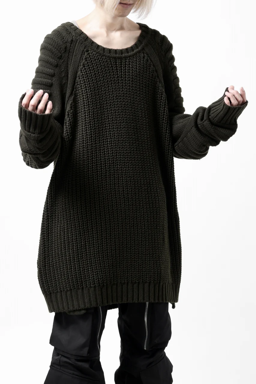A.F ARTEFACT LOWGAUGE CABLE KNIT PULLOVER LADDER-SLEEVE (KHAKI) - Image 14