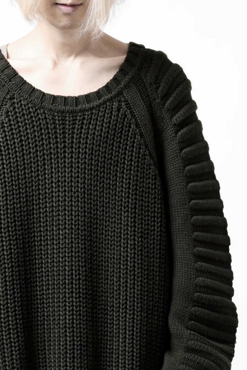 A.F ARTEFACT LOWGAUGE CABLE KNIT PULLOVER LADDER-SLEEVE (KHAKI) - Image 18
