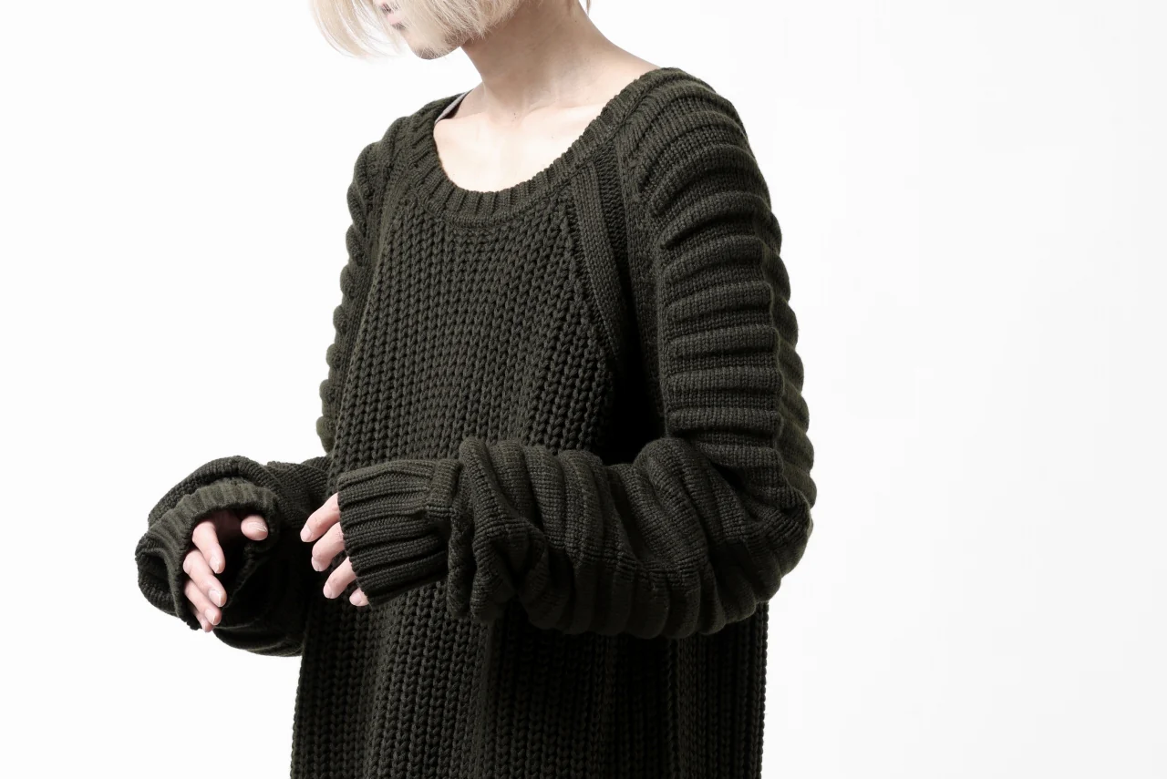 A.F ARTEFACT LOWGAUGE CABLE KNIT PULLOVER LADDER-SLEEVE (KHAKI) - Image 24