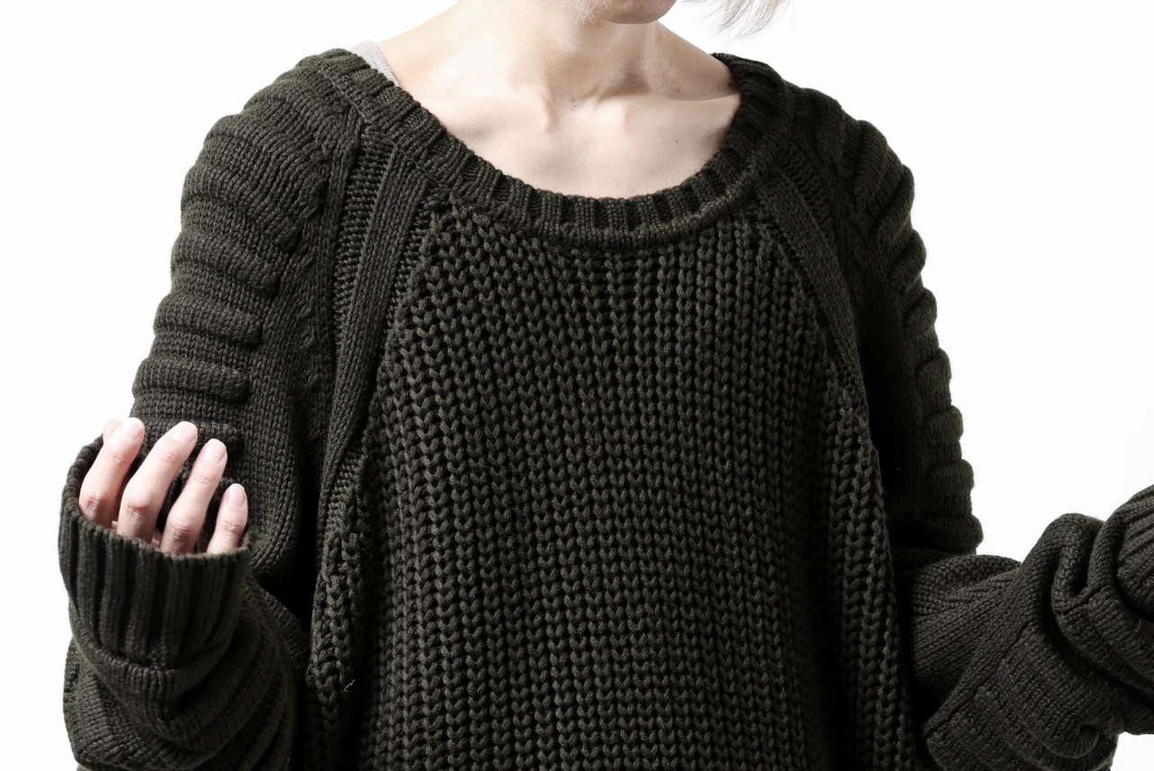 A.F ARTEFACT LOWGAUGE CABLE KNIT PULLOVER LADDER-SLEEVE (KHAKI) - Image 25