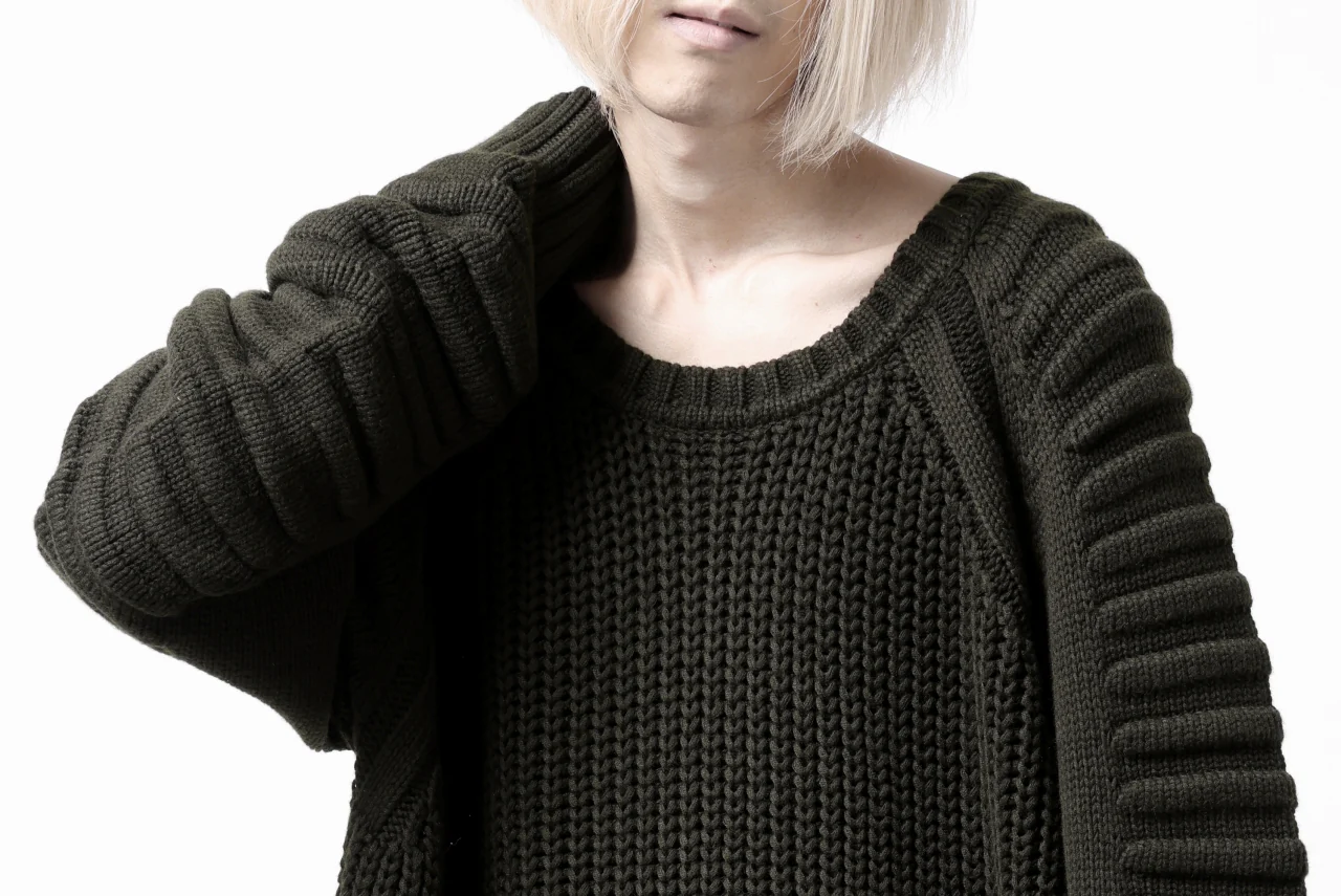 A.F ARTEFACT LOWGAUGE CABLE KNIT PULLOVER LADDER-SLEEVE (KHAKI) - Image 27