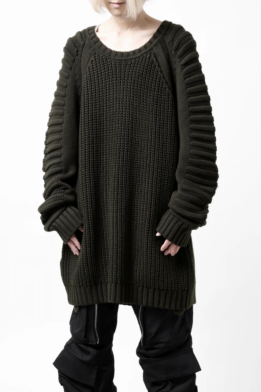 A.F ARTEFACT LOWGAUGE CABLE KNIT PULLOVER LADDER-SLEEVE (KHAKI) - Image 3