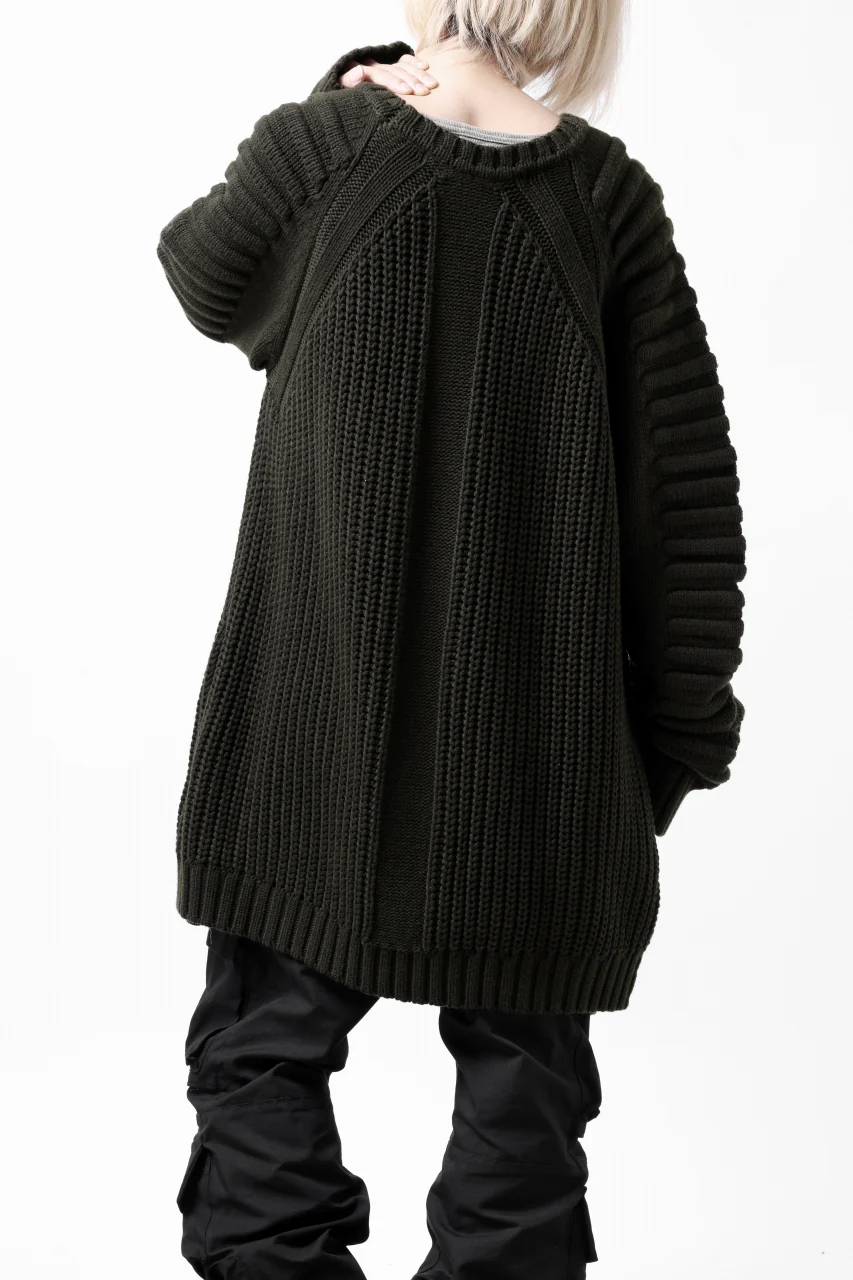 A.F ARTEFACT LOWGAUGE CABLE KNIT PULLOVER LADDER-SLEEVE (KHAKI) - Image 4