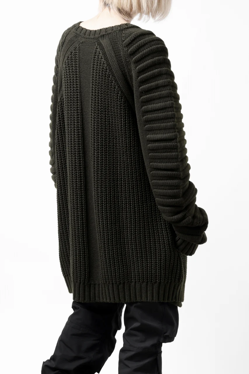 A.F ARTEFACT LOWGAUGE CABLE KNIT PULLOVER LADDER-SLEEVE (KHAKI) - Image 5