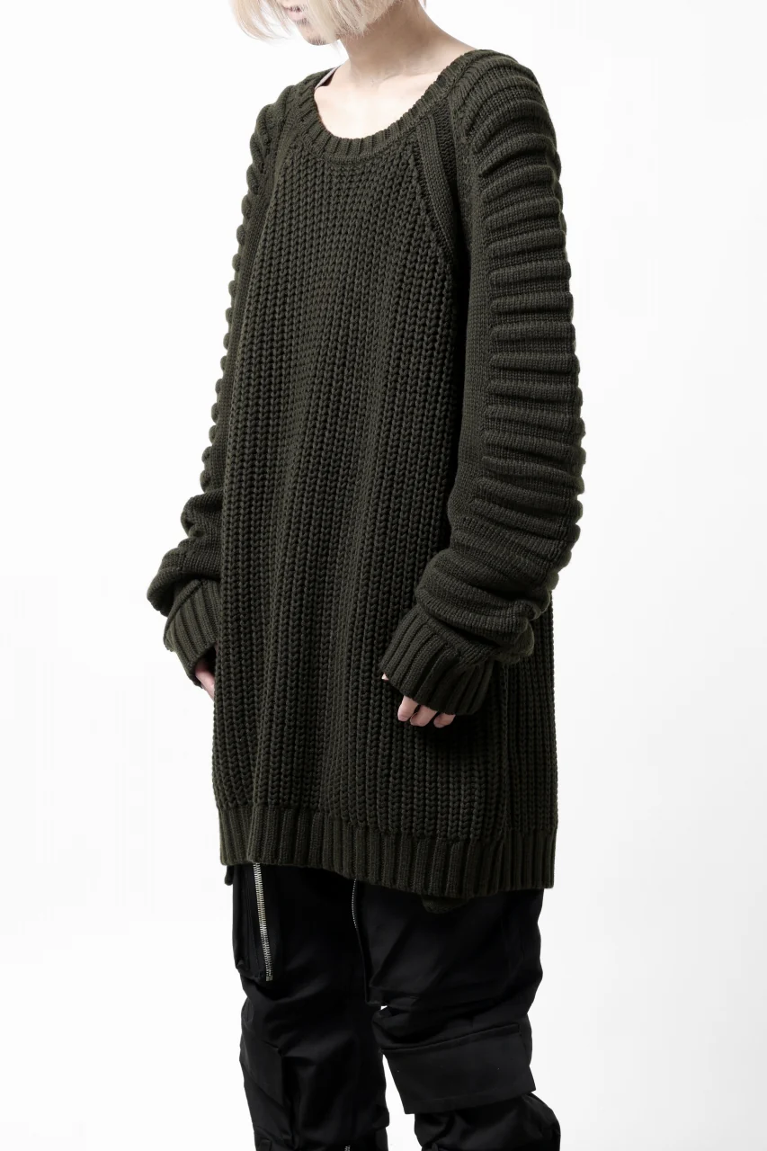 A.F ARTEFACT LOWGAUGE CABLE KNIT PULLOVER LADDER-SLEEVE (KHAKI) - Image 7