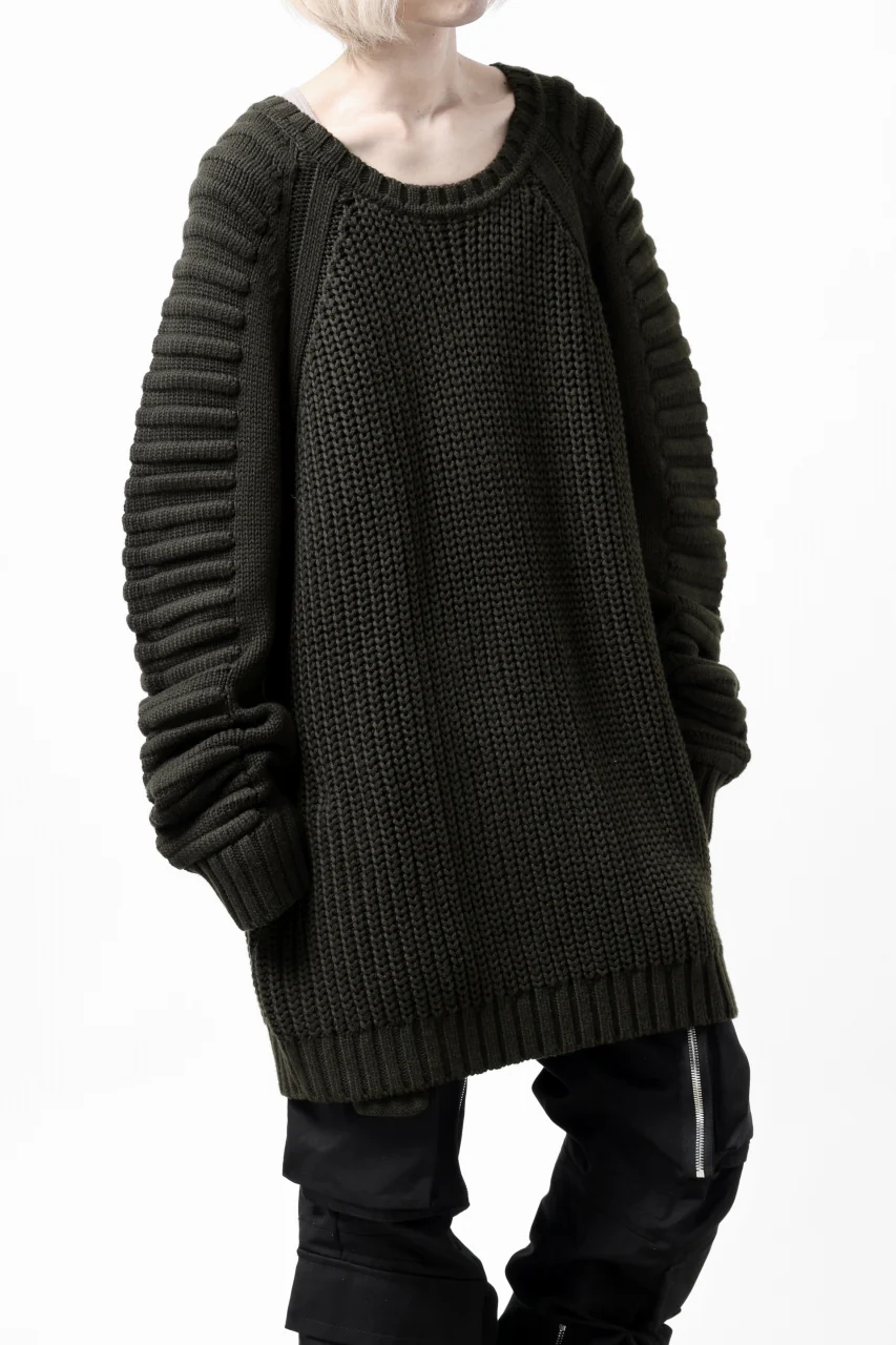 A.F ARTEFACT LOWGAUGE CABLE KNIT PULLOVER LADDER-SLEEVE (KHAKI) - Image 9