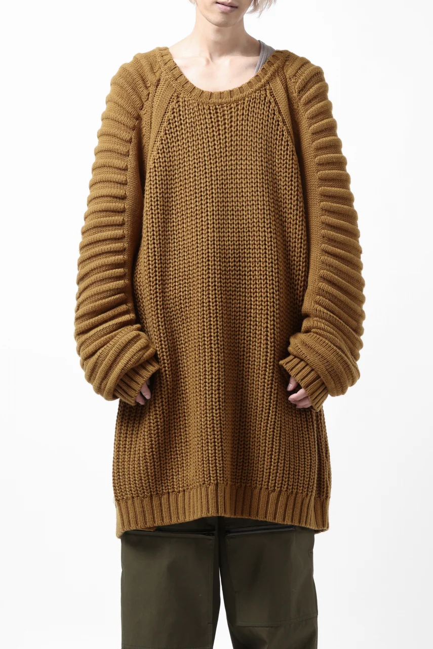 A.F ARTEFACT LOWGAUGE CABLE KNIT PULLOVER LADDER-SLEEVE (MUSTARD) - Image 2