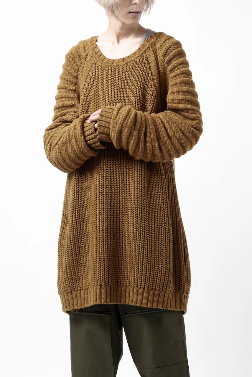 A.F ARTEFACT LOWGAUGE CABLE KNIT PULLOVER LADDER-SLEEVE (MUSTARD) - Image 3