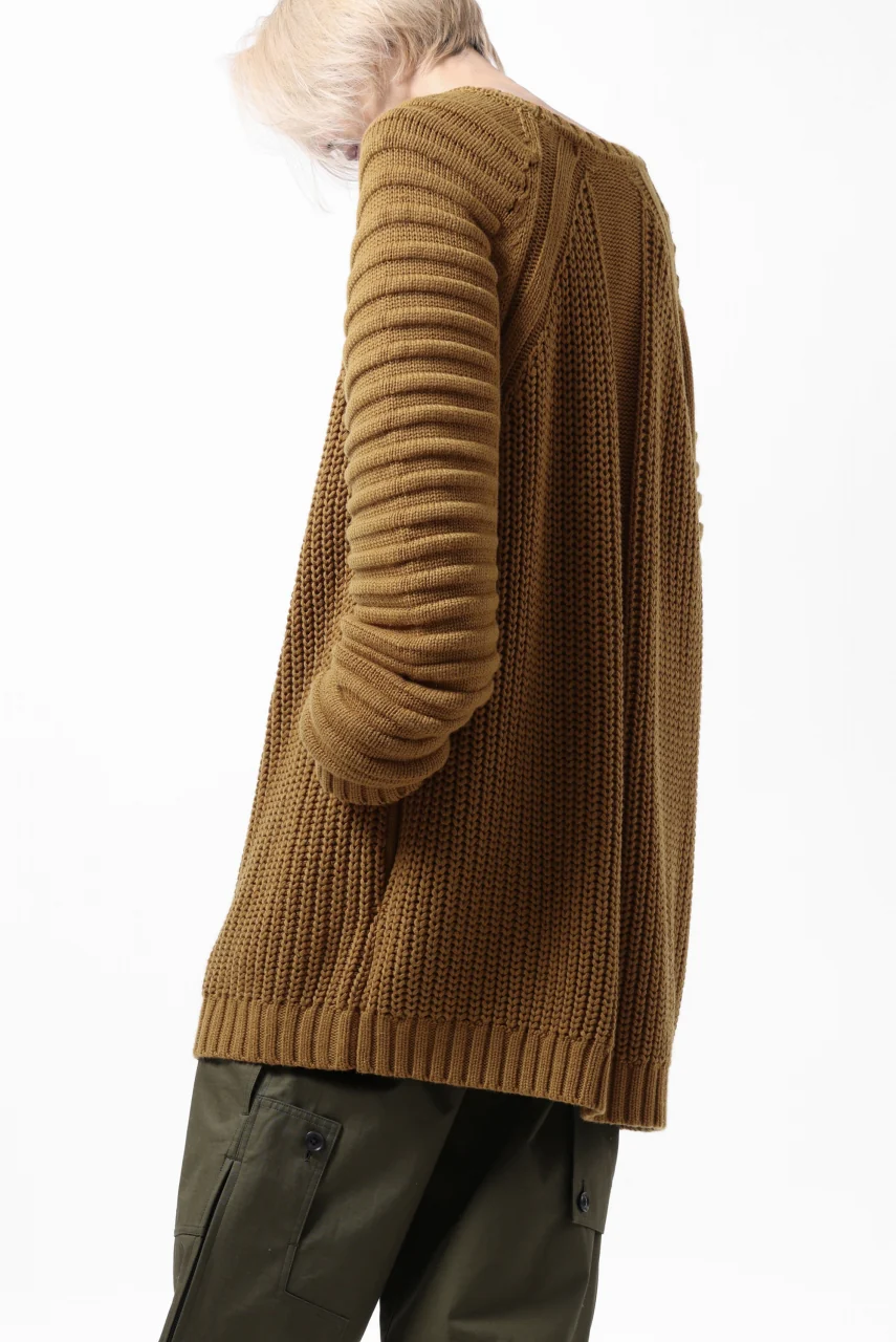 A.F ARTEFACT LOWGAUGE CABLE KNIT PULLOVER LADDER-SLEEVE (MUSTARD) - Image 5