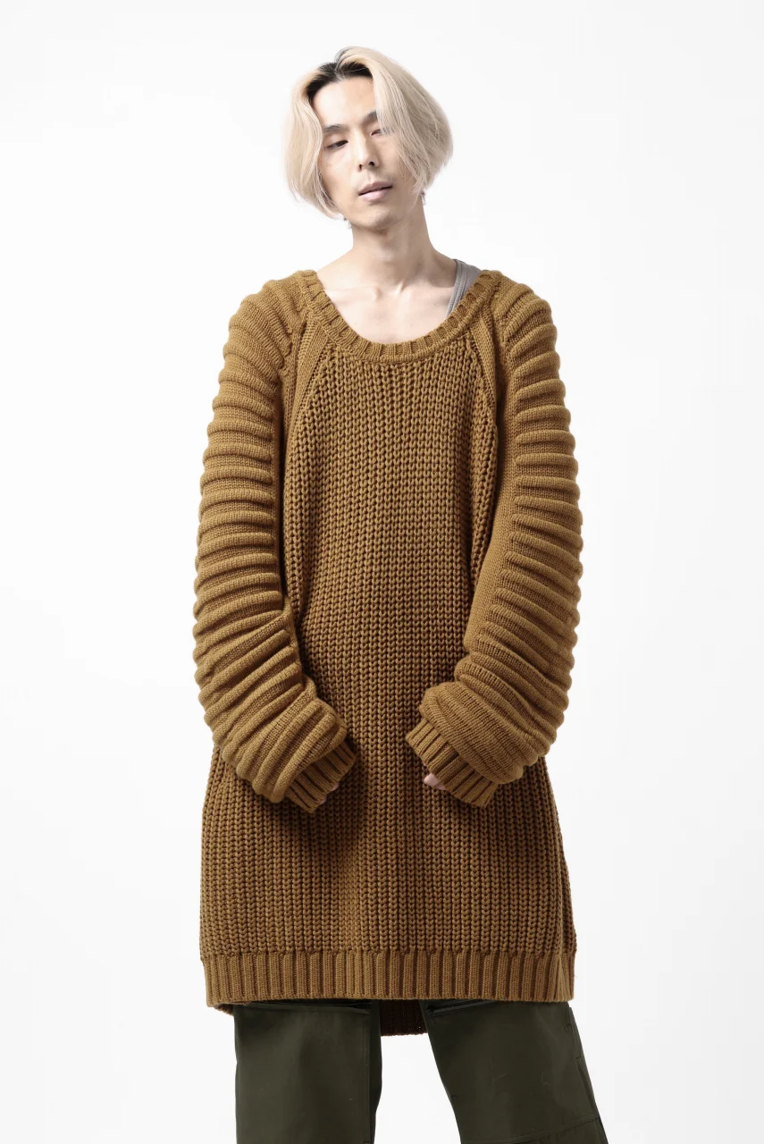 A.F ARTEFACT LOWGAUGE CABLE KNIT PULLOVER LADDER-SLEEVE (MUSTARD) - Image 7