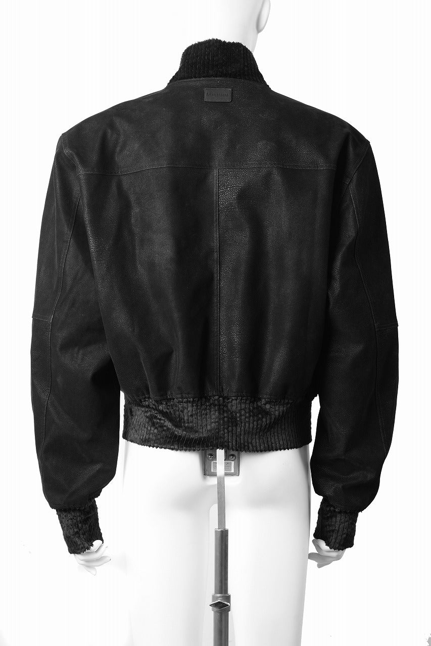A.F ARTEFACT MA-1 JACKET / SYNTHETIC LEATHER + VELOUR (BLACK) - Image 3