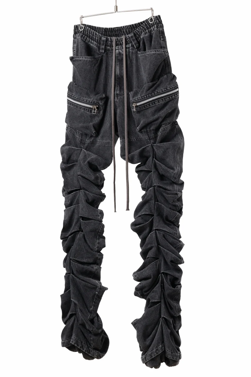 A.F ARTEFACT MONSTER TUCK VOLUME BAGGY PANTS / FADED AGEING DENIM (BLACK) - Image 2