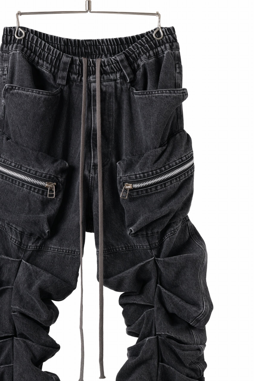 A.F ARTEFACT MONSTER TUCK VOLUME BAGGY PANTS / FADED AGEING DENIM (BLACK) - Image 4