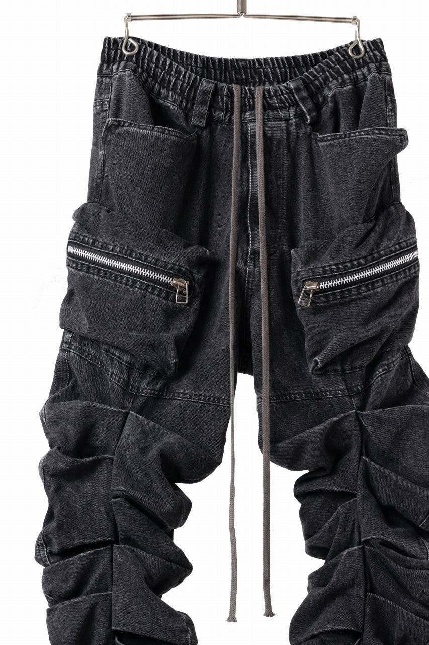 A.F ARTEFACT MONSTER TUCK VOLUME BAGGY PANTS / FADED AGEING DENIM (BLACK) - Image 9