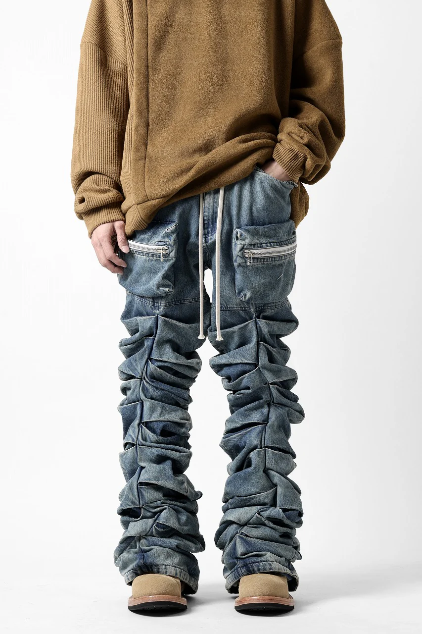 A.F ARTEFACT MONSTER TUCK VOLUME BAGGY PANTS / FADED AGEING DENIM (BLUE) - Image 2