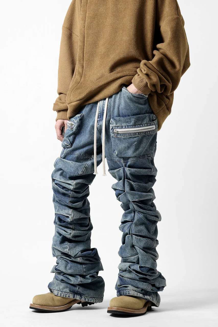 A.F ARTEFACT MONSTER TUCK VOLUME BAGGY PANTS / FADED AGEING DENIM (BLUE) - Image 3