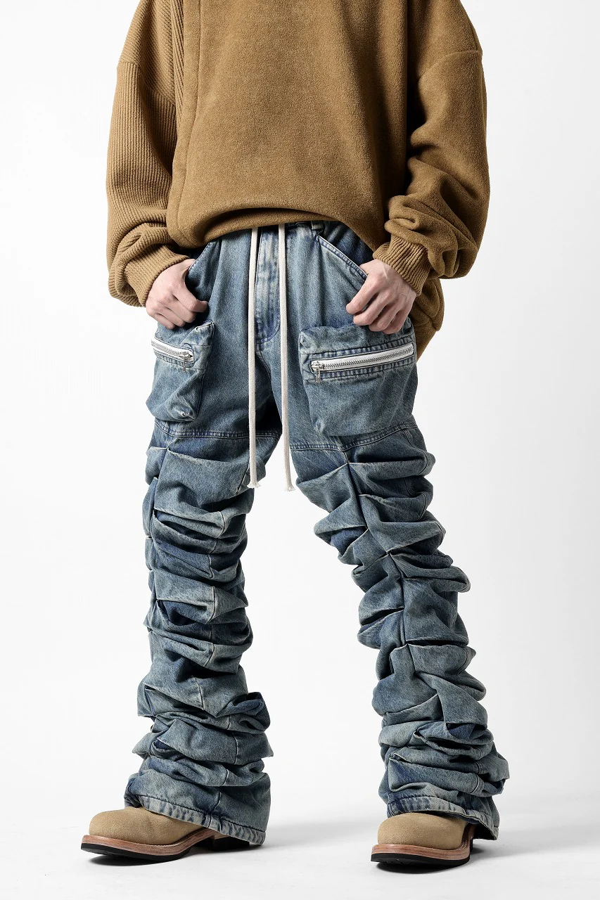 A.F ARTEFACT MONSTER TUCK VOLUME BAGGY PANTS / FADED AGEING DENIM (BLUE) - Image 4