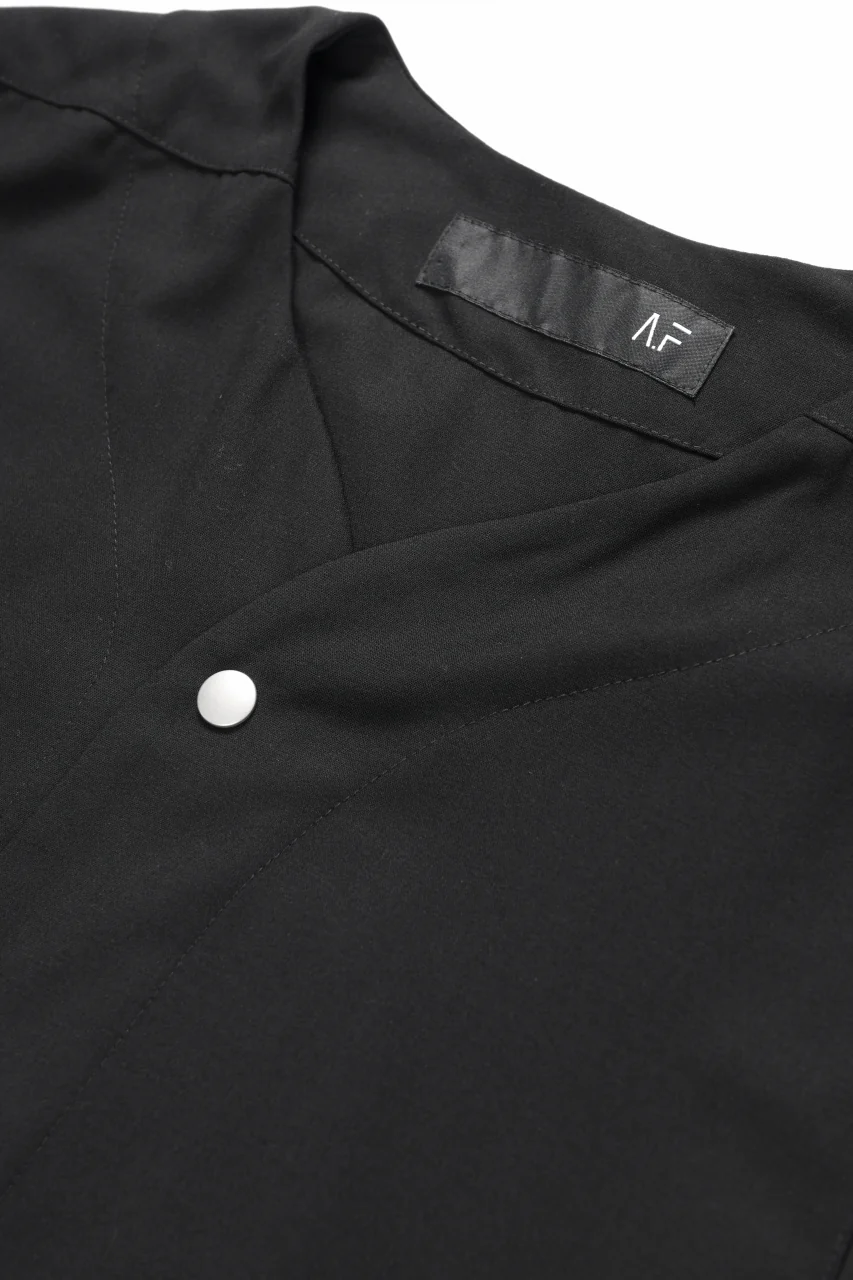 A.F ARTEFACT NO COLLAR SHIRT / TROPICAL WOOL (BLACK) - Image 7