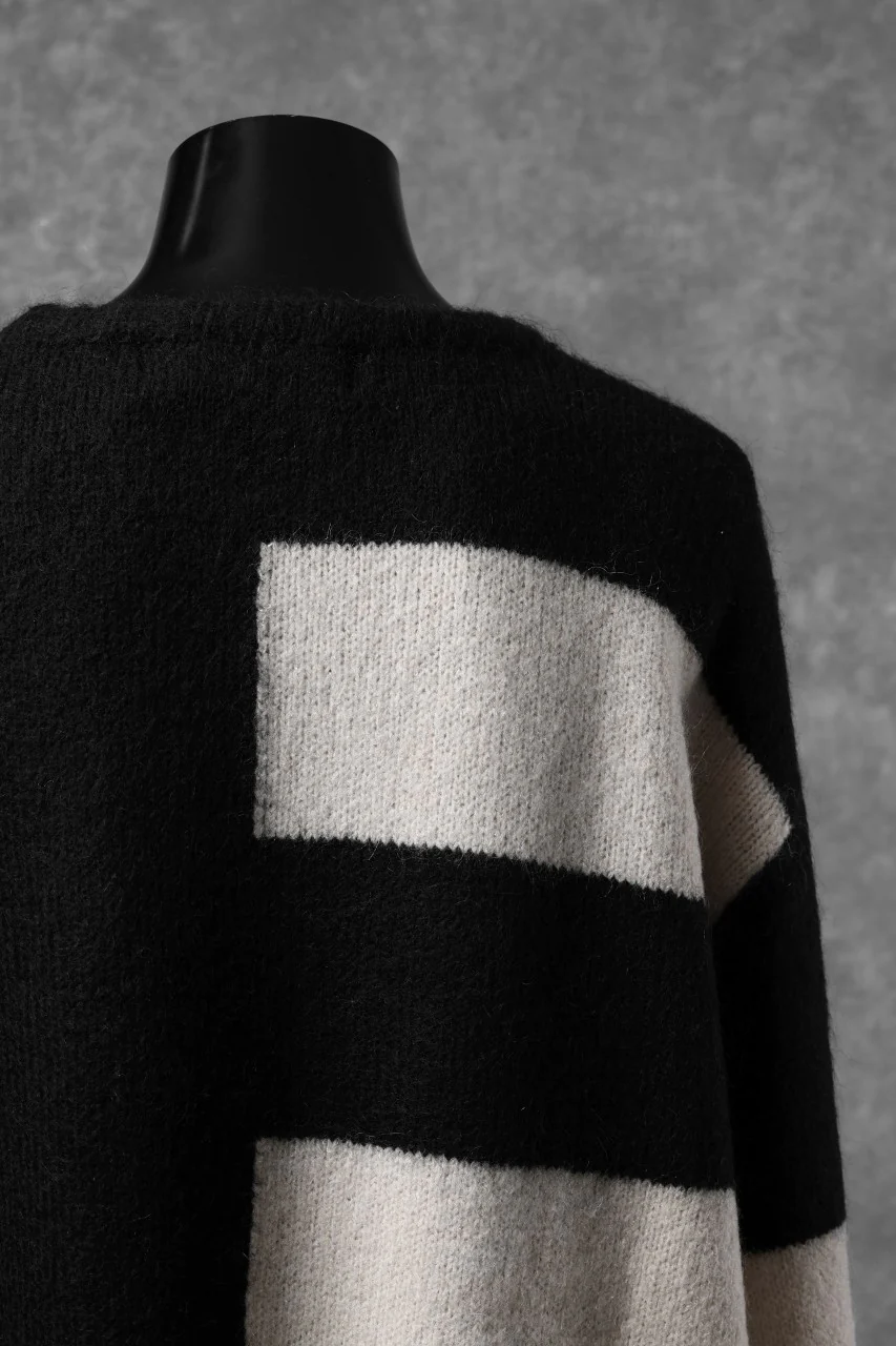 A.F ARTEFACT OVER SIZED BORDER  COMBI KNIT TOPS / MIX WOOL (BLACK x IVORY) - Image 19