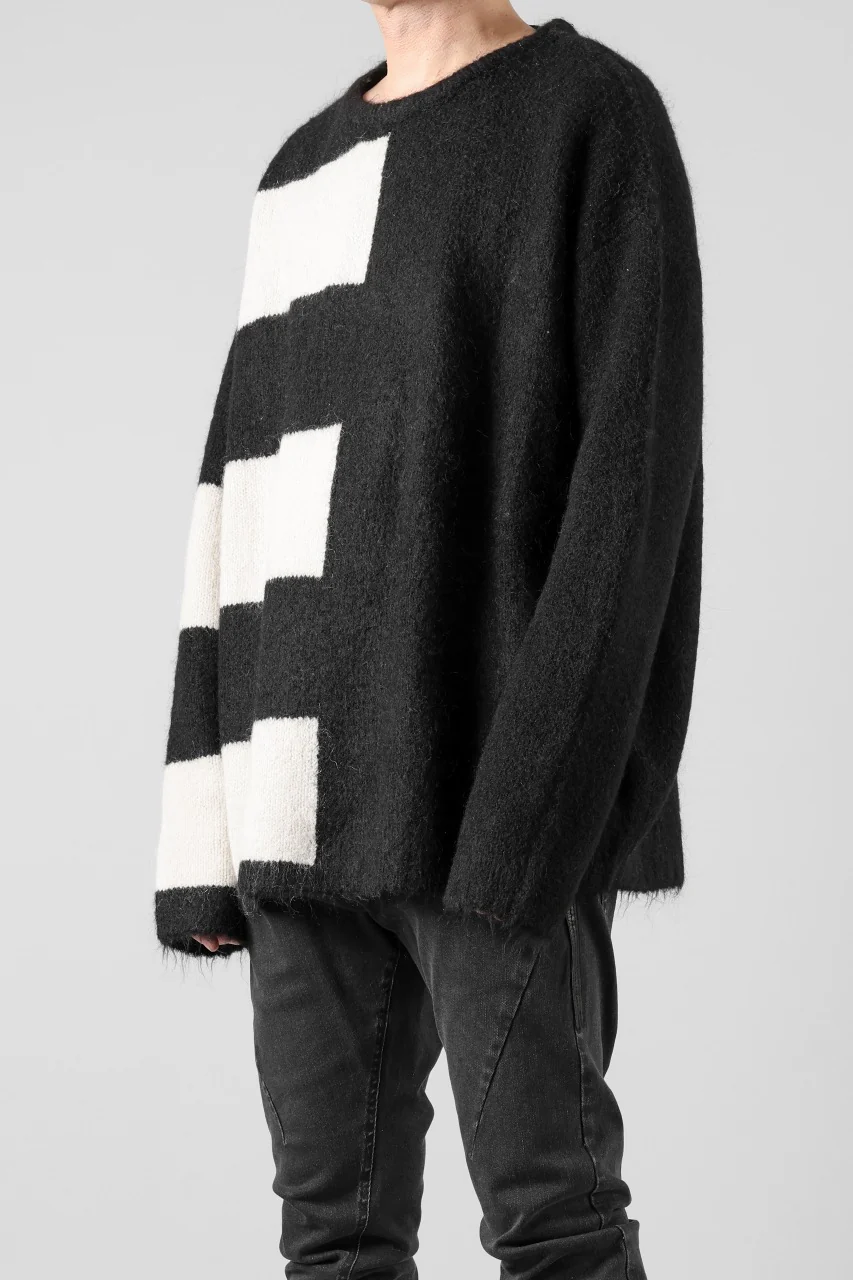 A.F ARTEFACT OVER SIZED BORDER  COMBI KNIT TOPS / MIX WOOL (BLACK x IVORY) - Image 6
