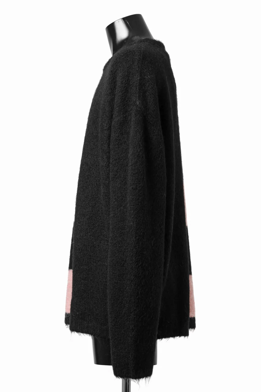 A.F ARTEFACT OVER SIZED BORDER COMBI KNIT TOPS / MIX WOOL (BLACK x PINK) - Image 4