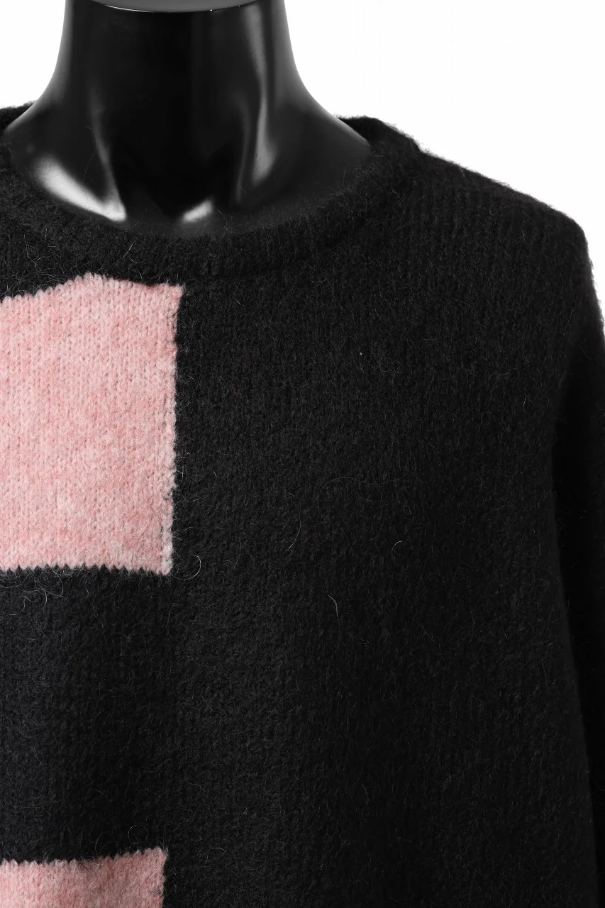 A.F ARTEFACT OVER SIZED BORDER COMBI KNIT TOPS / MIX WOOL (BLACK x PINK) - Image 6