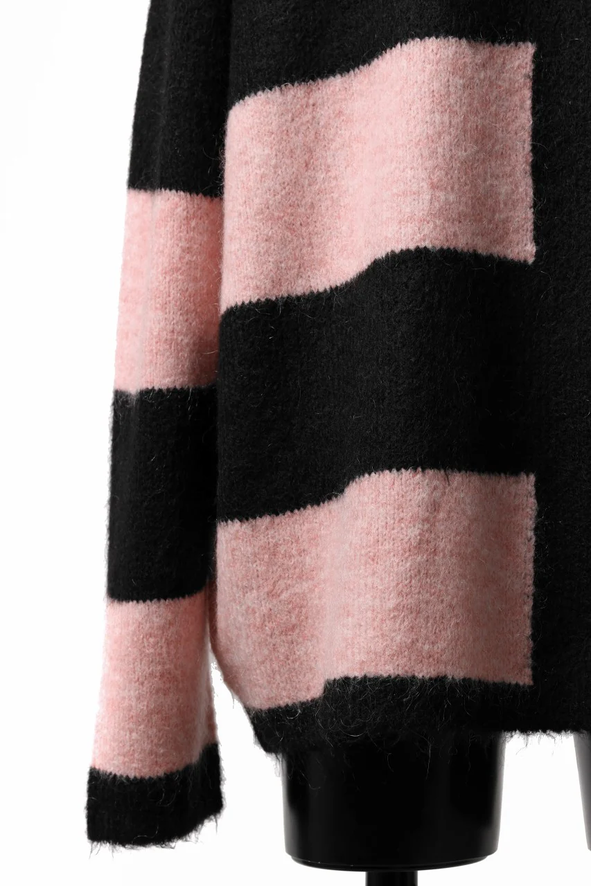 A.F ARTEFACT OVER SIZED BORDER COMBI KNIT TOPS / MIX WOOL (BLACK x PINK) - Image 7
