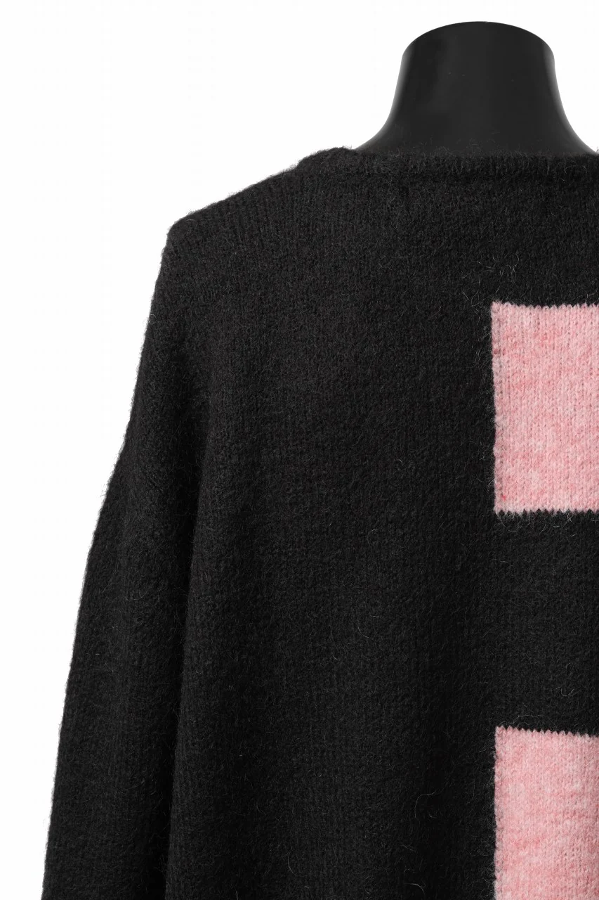 A.F ARTEFACT OVER SIZED BORDER COMBI KNIT TOPS / MIX WOOL (BLACK x PINK) - Image 9