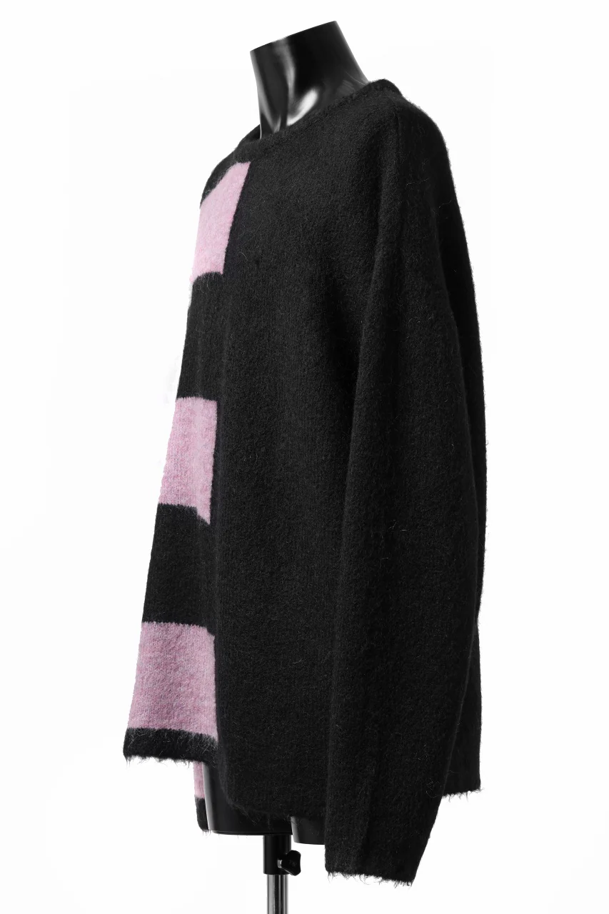 A.F ARTEFACT OVER SIZED BORDER  COMBI KNIT TOPS / MIX WOOL (BLACK x PURPLE) - Image 14