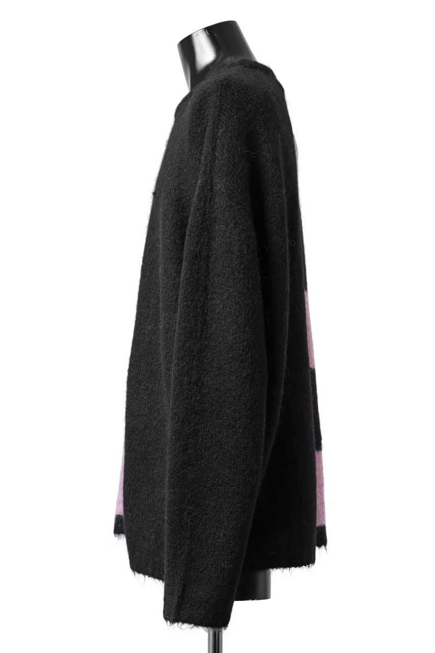 A.F ARTEFACT OVER SIZED BORDER  COMBI KNIT TOPS / MIX WOOL (BLACK x PURPLE) - Image 15