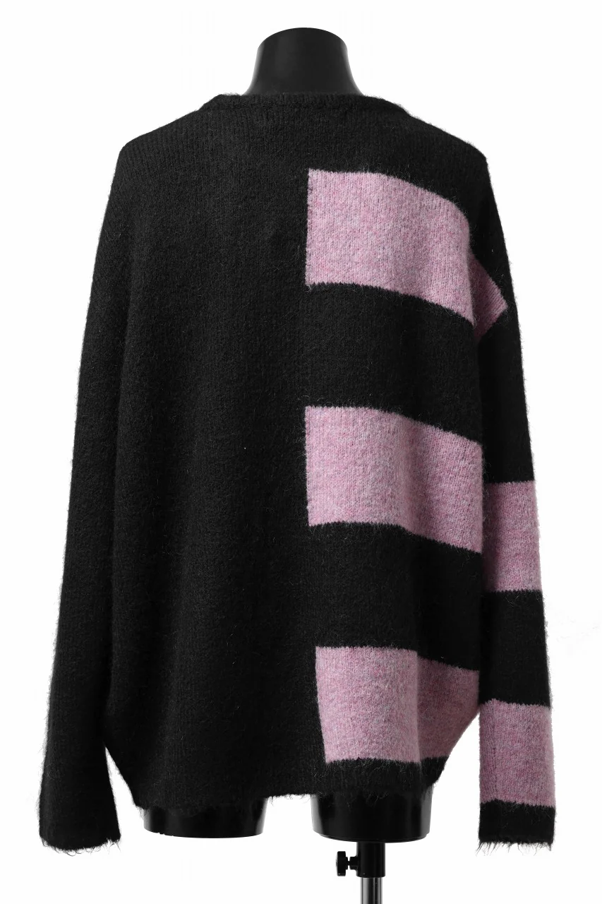 A.F ARTEFACT OVER SIZED BORDER  COMBI KNIT TOPS / MIX WOOL (BLACK x PURPLE) - Image 16