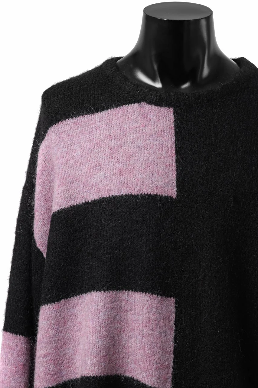 A.F ARTEFACT OVER SIZED BORDER  COMBI KNIT TOPS / MIX WOOL (BLACK x PURPLE) - Image 17