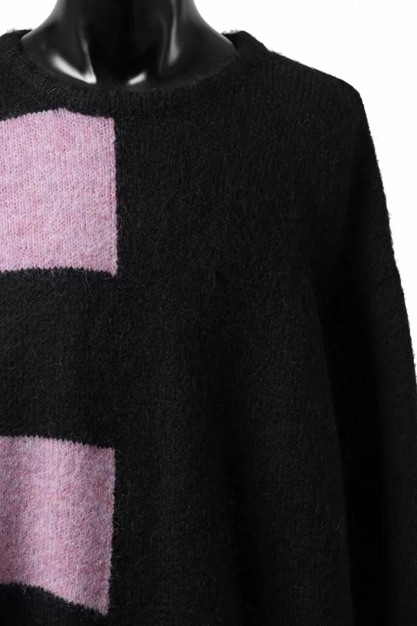 A.F ARTEFACT OVER SIZED BORDER  COMBI KNIT TOPS / MIX WOOL (BLACK x PURPLE) - Image 19