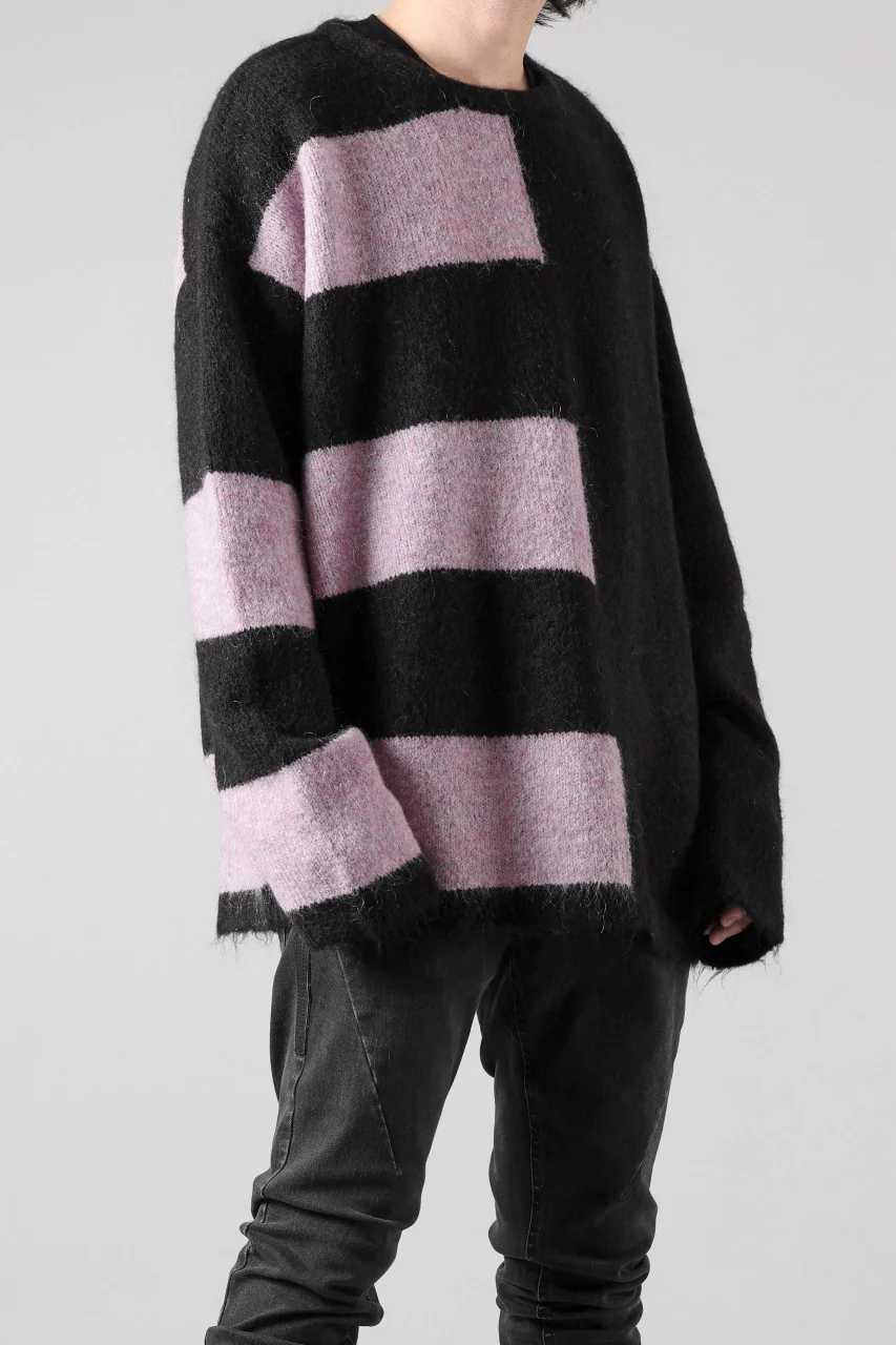A.F ARTEFACT OVER SIZED BORDER  COMBI KNIT TOPS / MIX WOOL (BLACK x PURPLE) - Image 5