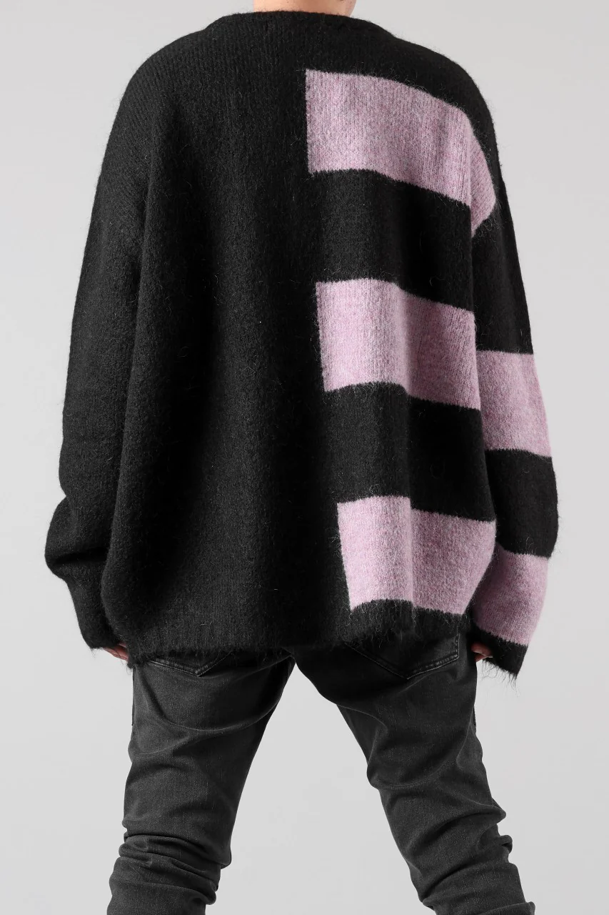 A.F ARTEFACT OVER SIZED BORDER  COMBI KNIT TOPS / MIX WOOL (BLACK x PURPLE) - Image 6