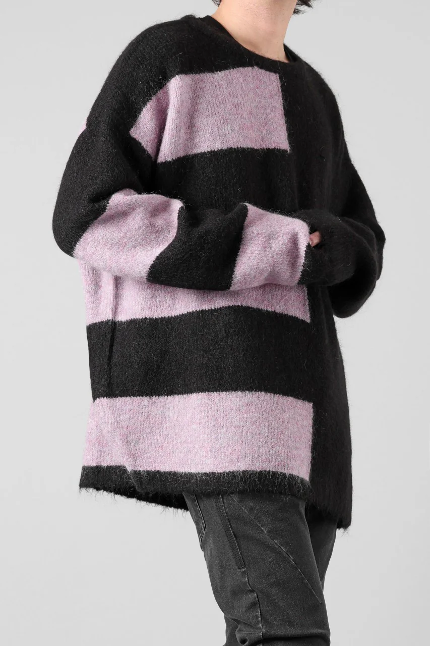 A.F ARTEFACT OVER SIZED BORDER  COMBI KNIT TOPS / MIX WOOL (BLACK x PURPLE) - Image 7