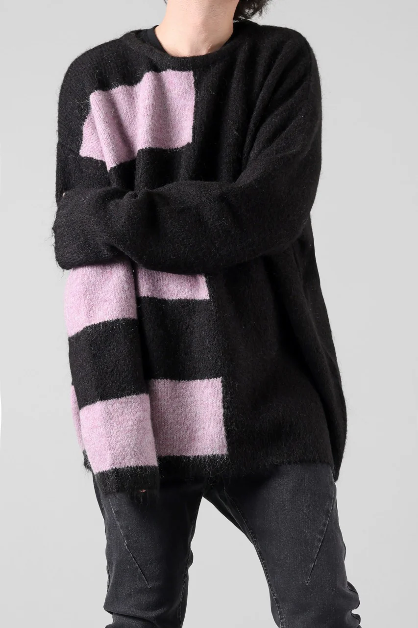 A.F ARTEFACT OVER SIZED BORDER  COMBI KNIT TOPS / MIX WOOL (BLACK x PURPLE) - Image 8
